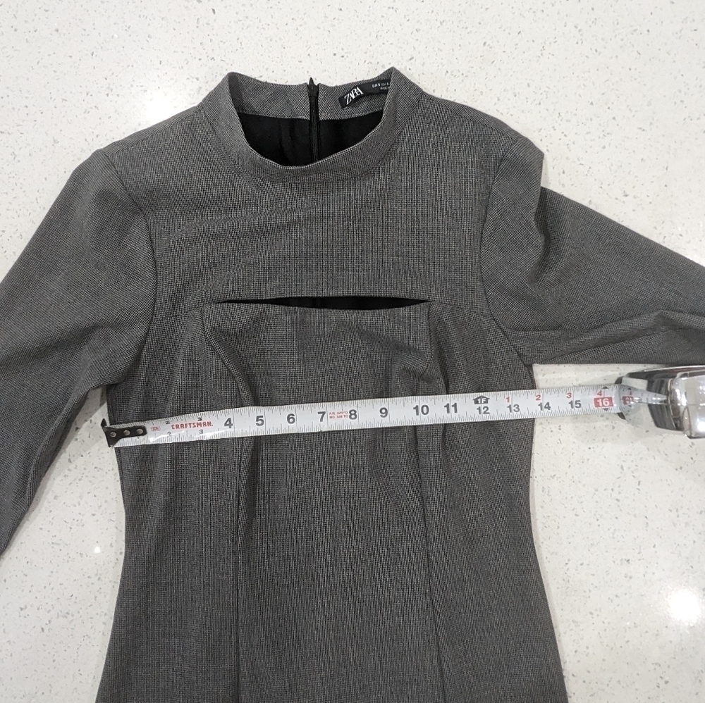 Zara gray front chest cut out Houndstooth sheath mini dress long sleeves size S - Picture 4 of 12